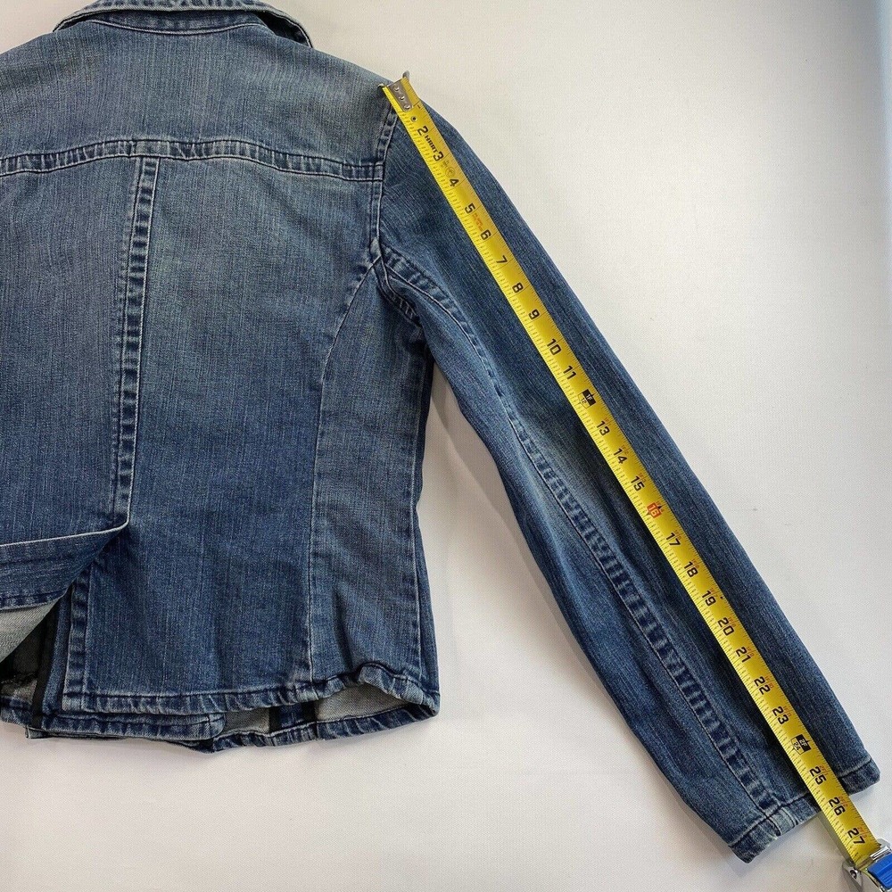 Vtg Denim Jacket Blazer Double Breasted Button Small Medium - Picture 4 of 9